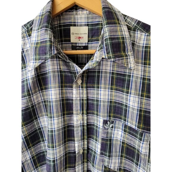 Adriano Goldschmied Mens Slim Fit Plaid Button-Up Shirt M 100% Cotton Blue/Green - Picture 2 of 6